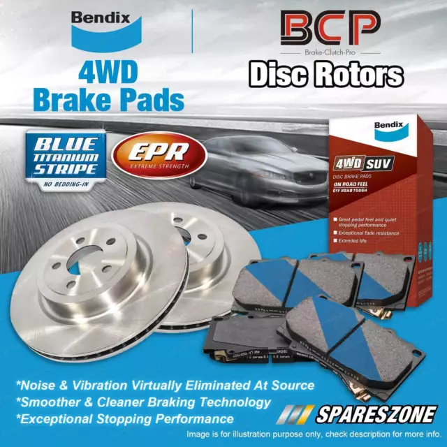 Rear BCP Disc Rotors + Bendix 4WD Brake Pads for Jeep Grand Cherokee WK WK2