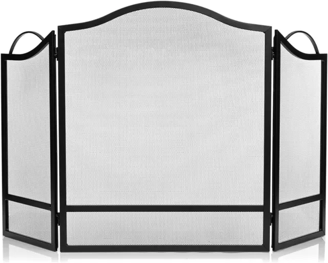 3 Panel Fireplace Screen Black Spark Guard Cover