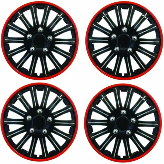 14" Inch Lightening Sports Wheel Cover Trim Set Black With Red Ring Rims (4Pcs)