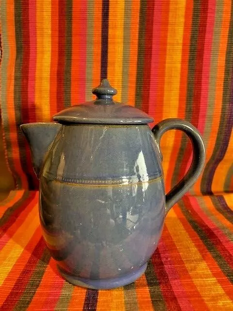 Vintage Blue glazed stoneware coffee/tea pot, in the style of Langley