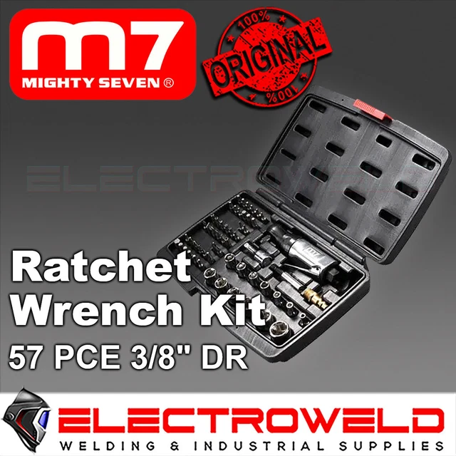 M7 Stubby Air Ratchet Wrench + 57 x Metric Socket Screwdriver Set Impact NE0357