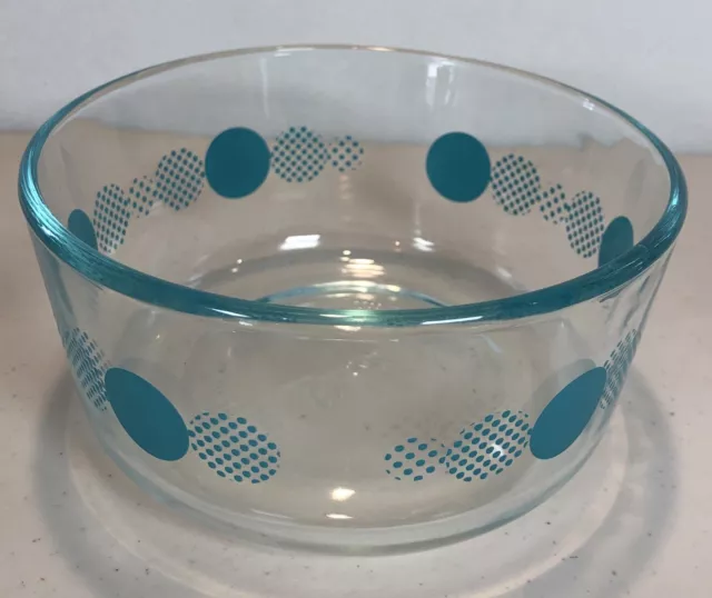 Pyrex Atomic Dots Clear And Turquoise Glass Mixing Bowl 7201-21, 5 7/8” X 3”