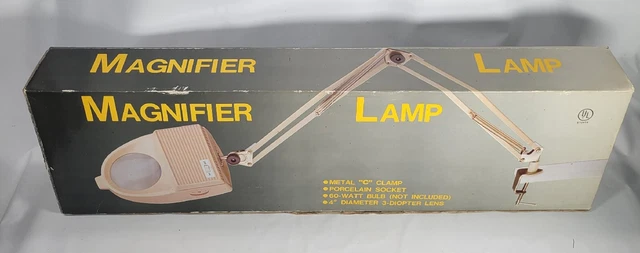 Vintage  Portable Magnifier Lamp C-Clamp Mount- Spring Arm - Work Lamp  OPENBOX