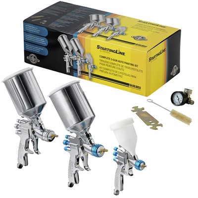 3 Devilbiss StartingLine HVLP SPRAY PAINT GUNS w-Regulator-Topcoat-Primer-Detail