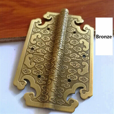 2x Door Hinges Retro Embossed Brass Bronze Antique Cabinets Wood Furnitures Home