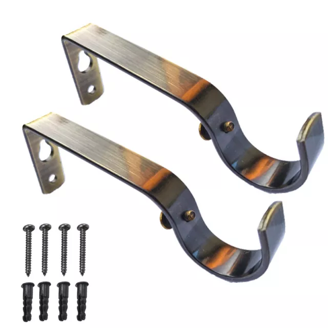 2 Pcs Curtain Pole Rod Brackets 28mm Holder S Hooks Metal Heavy Duty Rod Bracket