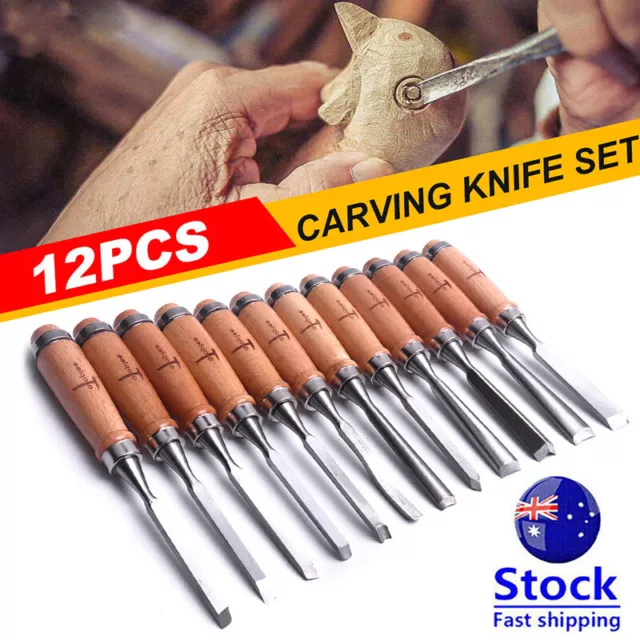 AU 12PCS Wood Carving Hand Chisel carver/woodworking/lathe Tool Set Kit w/ Box