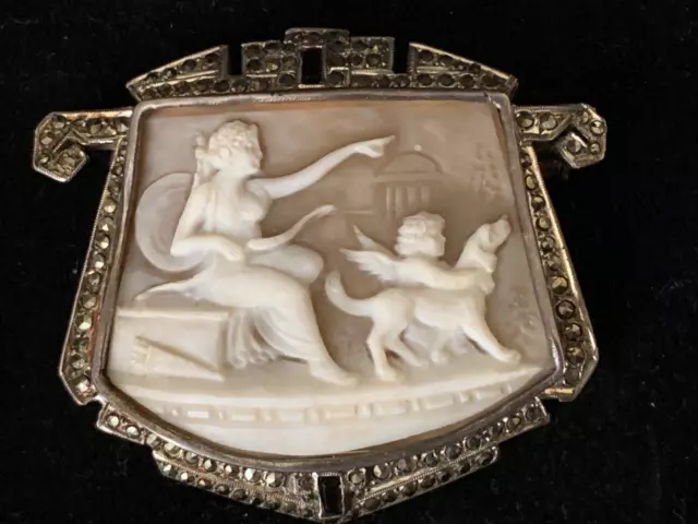 Exceptional French end of the 18th C. Shell Cameo  Brooch - Diana The Huntress -