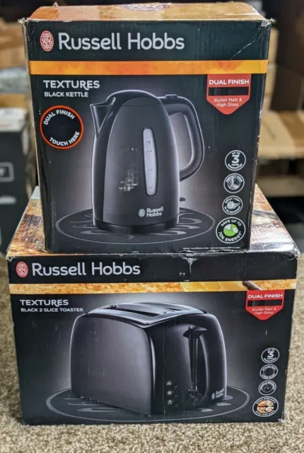 Russell Hobbs Textures Kettle 21271 & 2 Slice Toaster 21641 Set - Black