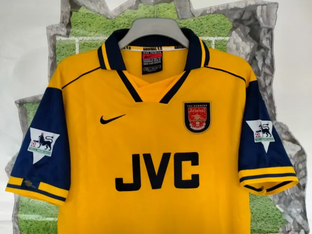 BERGKAMP 10 # Arsenal football Shirt 1996/1997 JVC YELLOW Away Jersey SIZE LARGE 3