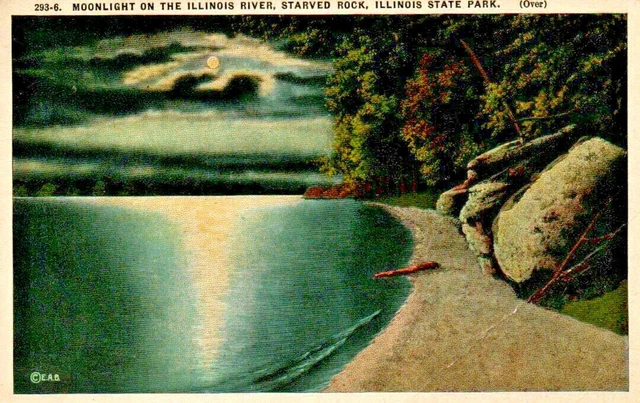 Starved Rock State Park Moonlight On The Illinois River Postcard c1920