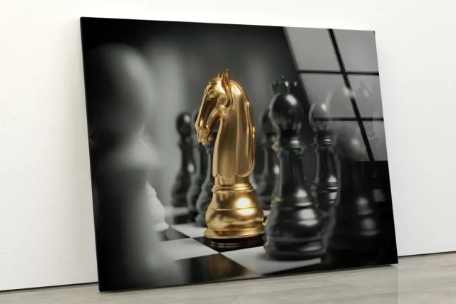 Gold & Black Chess Board Photograph Acrylic Glass Print Tempered Glass Wall