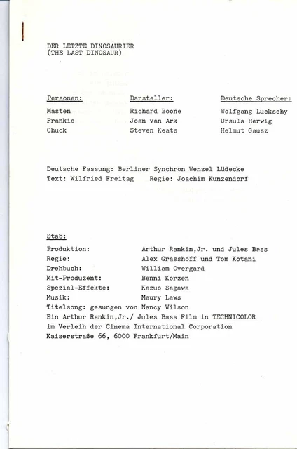 DER LETZTE DINOSAURIER Tsugunobu Kotani Alexander Grasshoff