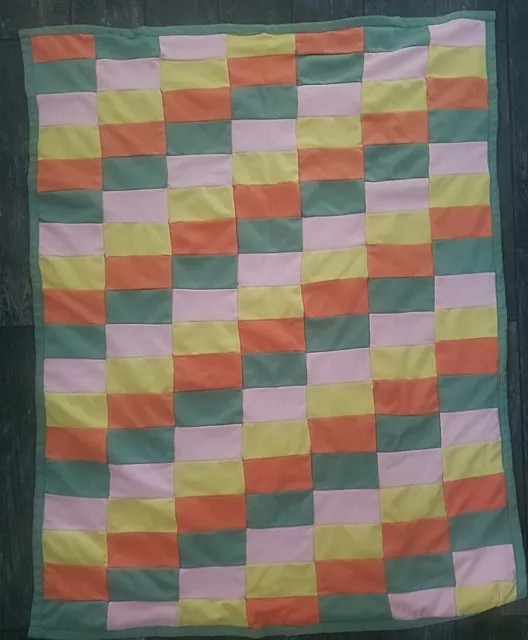 Vintage 1980s? Hand Stiched Patch Work Quilt Top,Double View Size 50x40.