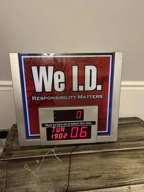 Budweiser Beer WE ID Countdown Clock Light Up LED Sign Man Cave Bar Tested Works