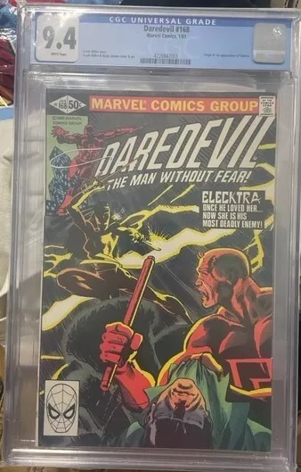 DAREDEVIL #168 KEY 1st APPERANCE ELEKTRA   FRANK MILLER ART, CGC 9.4 White Pages