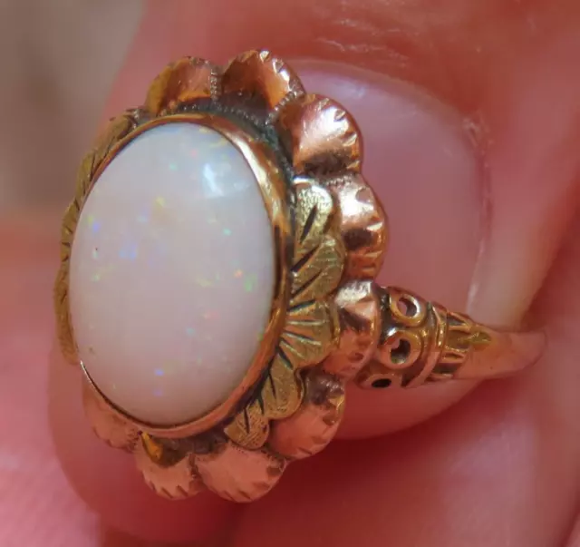 10K Antique Vintage Genuine Opal Floral Yellow Green Rose Victorian Huge Ring