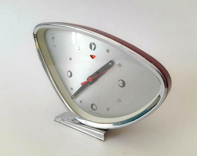 ♥ Orologio Sveglia Da Tavolo Polaris Vintage Space Age Design Anni 70 Bordeaux