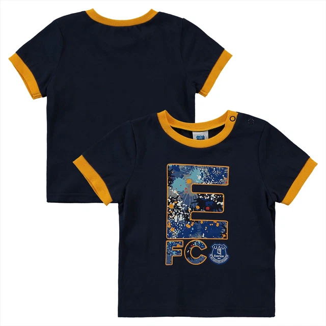 T-shirt da calcio Everton bambino (taglia 6-7y) stampa splatter blu navy - nuova