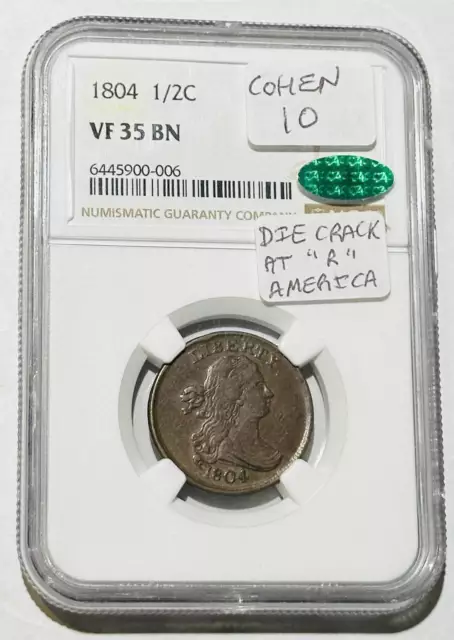 1804 P Half Cents Draped Bust NGC VF-35 BN