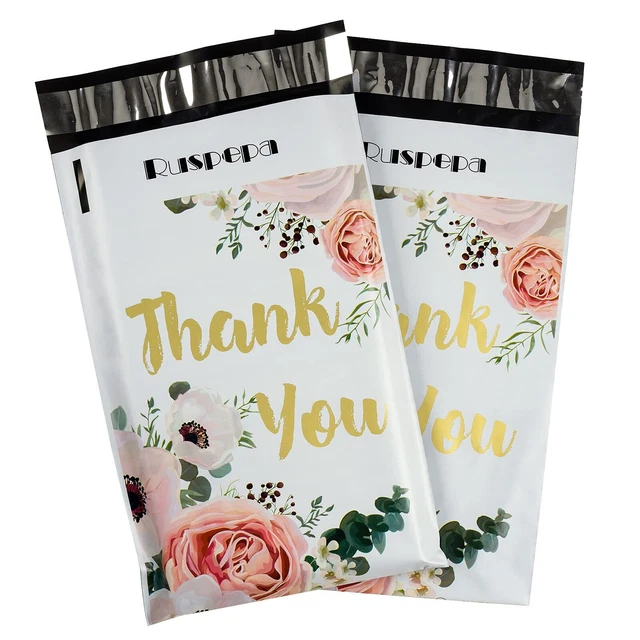 6x9 inches Poly Mailers Shipping Bags Thank You Notes Flowers Surroun...