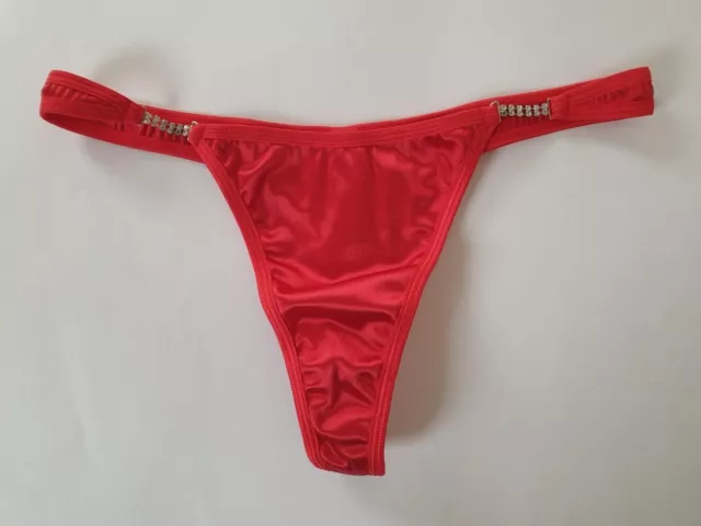 Shirley of Hollywood Red Satin Diamante Thong S L Designer Lingerie Knickers