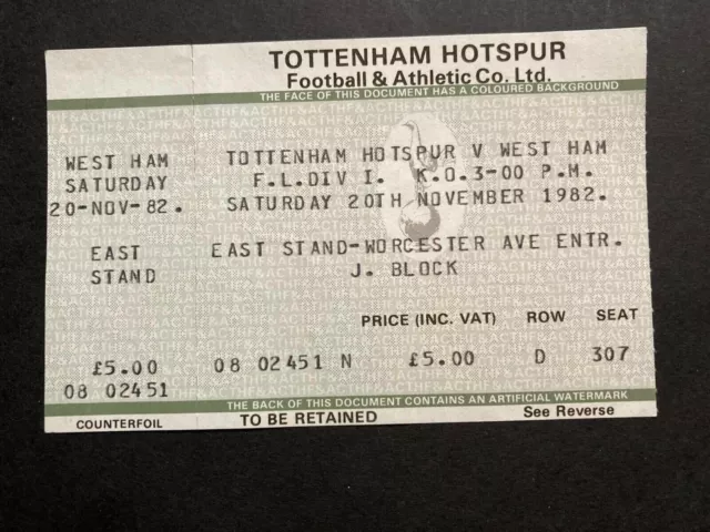 Tottenham Hotspur v West Ham United Unsused Ticket