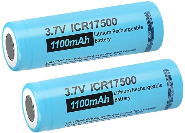 2pcs PKCELL Rechargeable A Size Battery ICR17500 3.7V 1100mAh Li-ion Flat Top