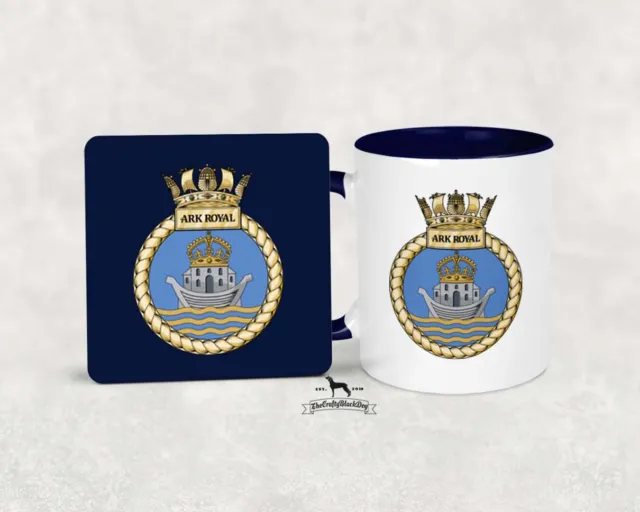 HMS Ark Royal - Becher & Untersetzer Set Royal Navy Militär Geschenkidee/Vater-Wort...