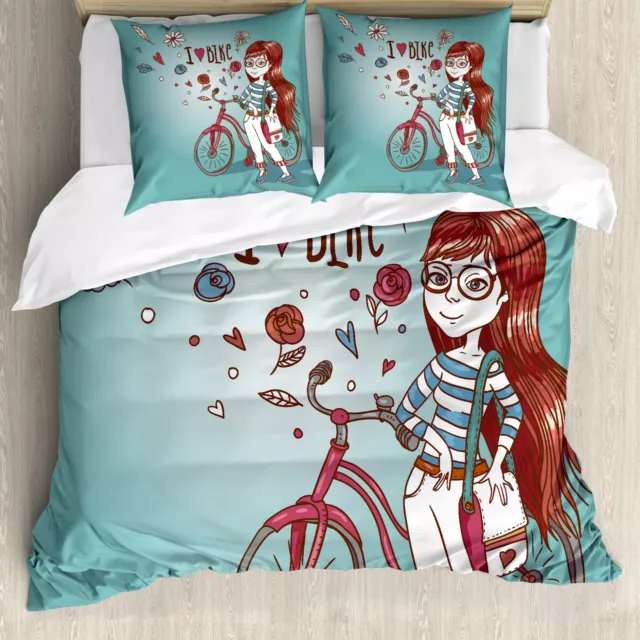 Dessin animé Housse de Couette Fille avec vélo