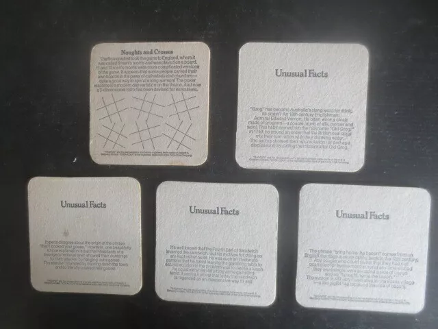 complete set of 5 BACARDI RUM 1970,s " facts"  Australian Issue COASTERS
