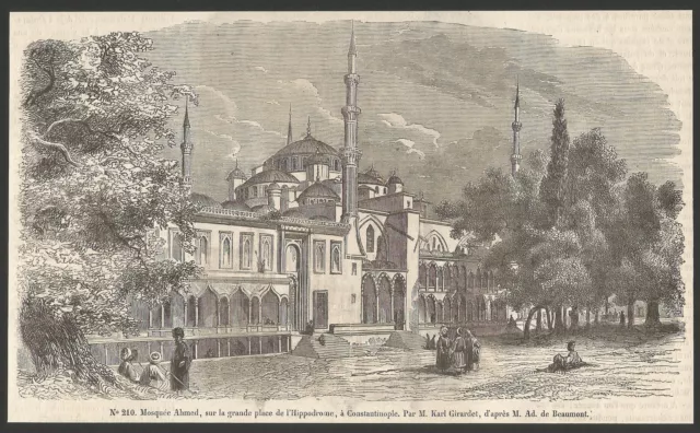 Turquie Constantinople la Mosquée Ahmed   gravure XIX e /B2IN