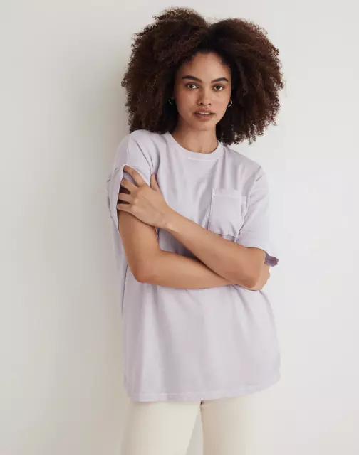 Madewell Womens Size XS Garment-Dyed Oversized Pocket Tee Purple FLAW $45 2085