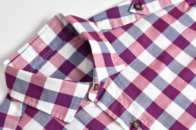 J. Hilburn Red w/ White/Purple Checked Spread Collar Dress Shirt Size: 15.5/37