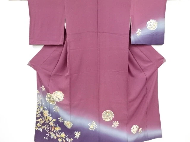 46798# Japanese Kimono / Antique Kimono / Embroidery / Flower With Bird Sarasa