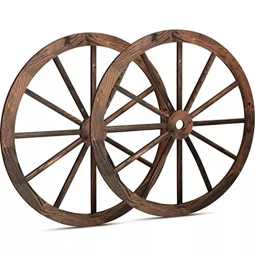 2 Pack Wooden Decorative Vintage Wood Garden Wagon Wheel Wall Decor