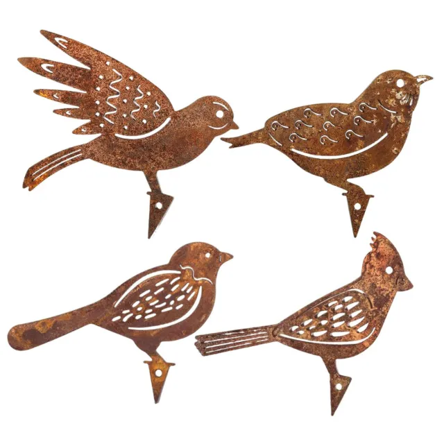 Metall-Vogel-Silhouette mit rostigen 4 Stück Metall-Vogelstatuen für den Garte