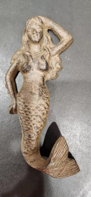 Mermaid Hook Posed Wall Beach Towel Coat Nautical Rustic Cast Iron Hanger Metal
