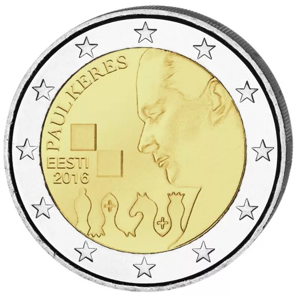 ESTONIE 2 Euro Commemorative Grand Maitre aux Echecs Paul Keres 2016 UNC