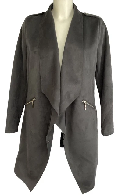 WALLIS GREY FAUX Suede Waterfall Jacket Size 10. 12.99 PicClick UK