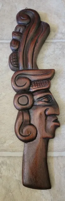 Myan Honduras Hand Carved Wooden Man's Face Vintage Wall Art Decor