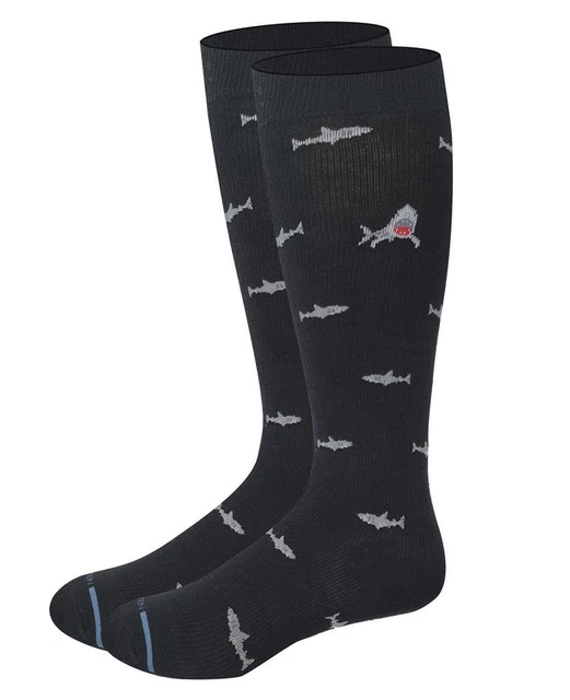 Dr. Motion Shark Print Men's Mild Compression 8-15 mmHg Knee High Socks