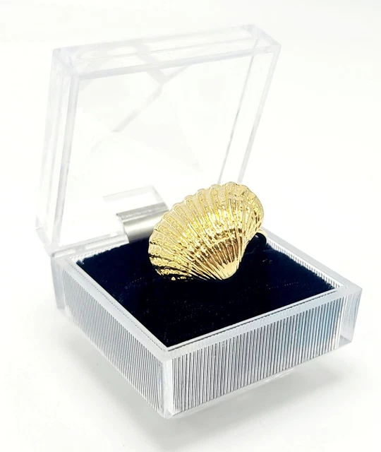 Gold Tone Sea Shell Ring Size 6.5 Seashell Gold Color Metal Ring With Box