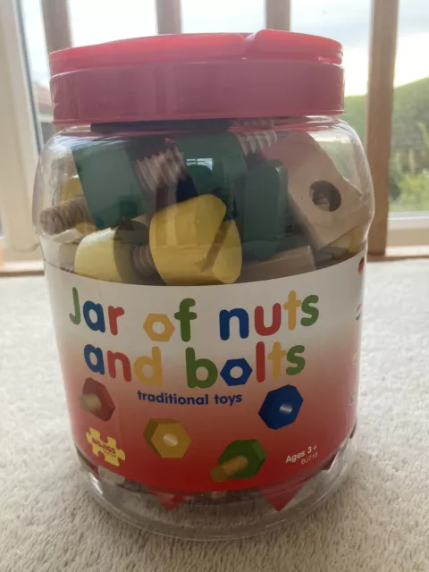 New Bigjigs Large Jar of Chunky Wooden Nuts and Bolts Age 3+ Years