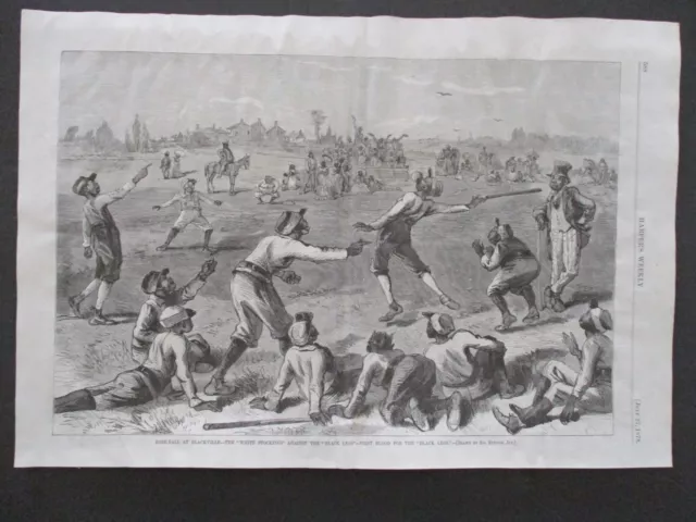1878 Baseball In Blackville 'White Stockings' 'Black Legs' Print Harper's Weekly