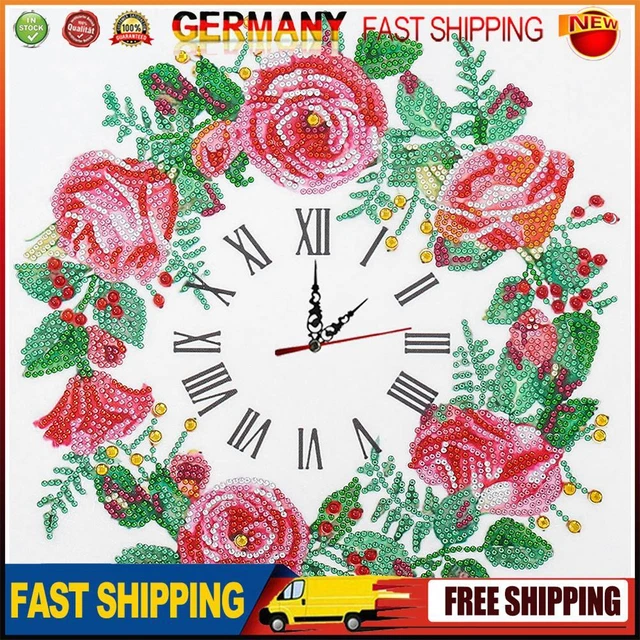 Aisen Wanduhr, Blumen, Diamond Painting, 5D, Kreuzstich, Diamant-Stickerei, Kuns