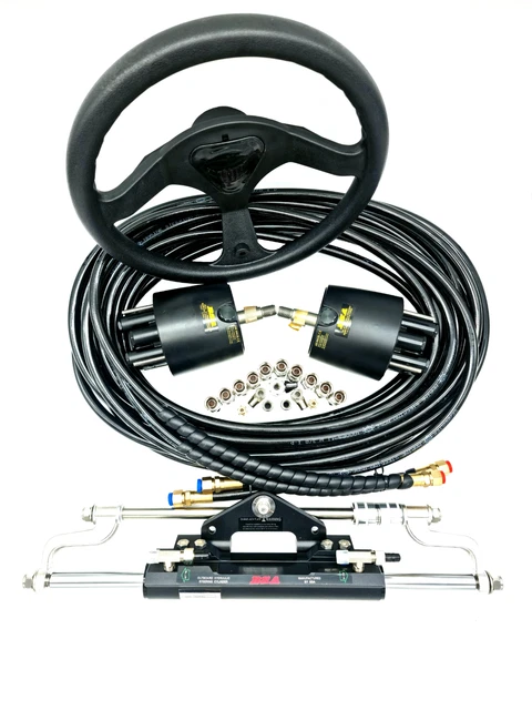 Twin Front Mount Hydraulic Outboard Motor Steering Kit up to 300HP Suits Yamaha
