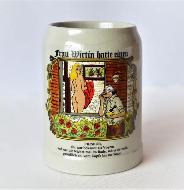 Sammeln Vintage alter Bierkrug mit Spruch " Frau Wirtin hatte einen ...."