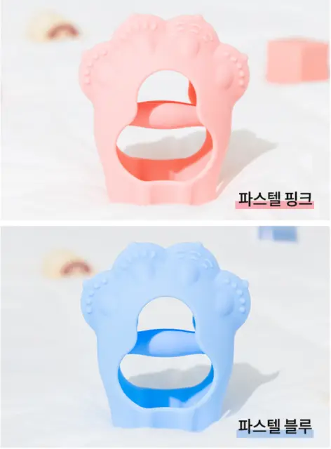Parche de alivio del dolor Firgi Baby Teether abierto tipo guante azul y rosa producto K-Baby