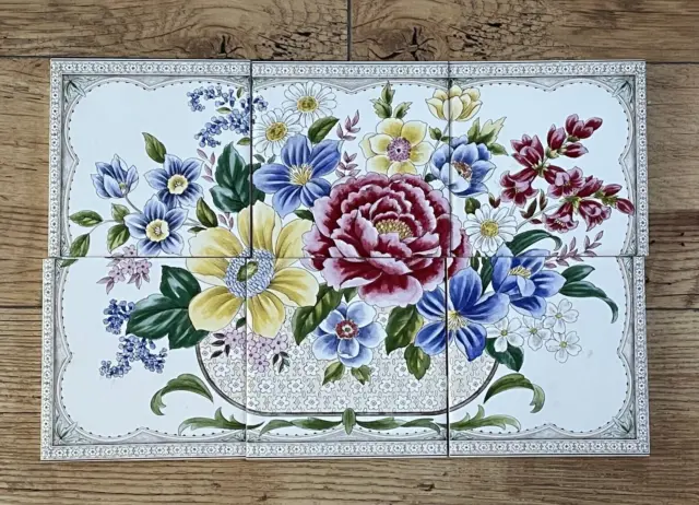 Set 6 Vintage Decorative H & R Johnson Floral Ceramic Wall Tiles Art Picture